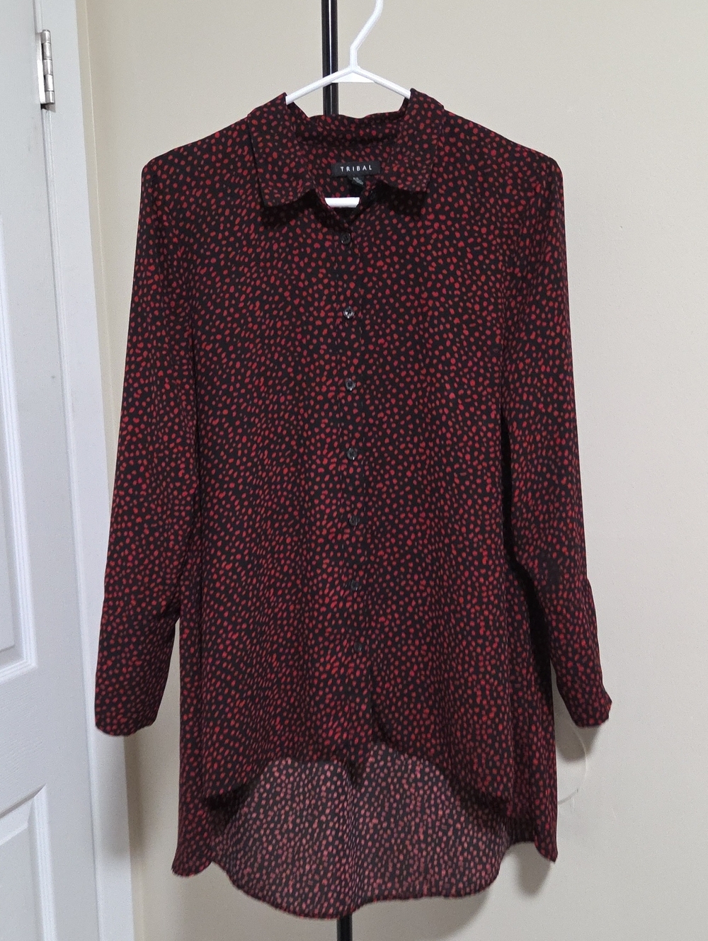 Tribal Red and Black Printed Button-Front Blouse
